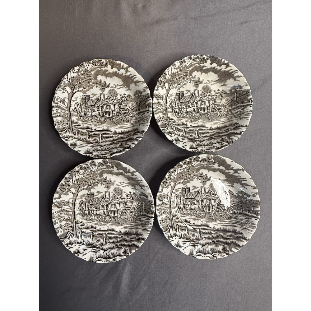 (4) VTG Myott Royal Mail Brown Fine Staffordshire Ironstone Saucers 5.5" England